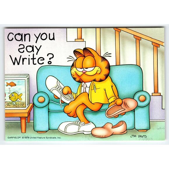Vintage Garfield Postcard "Can You Say Write?" Shoe Phone Funny Unused 1978 - Picture 1 of 2